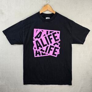 ALIFE Shirt Mens Large Black Pink Streetwear Tee Logo Box Spellout USA Made